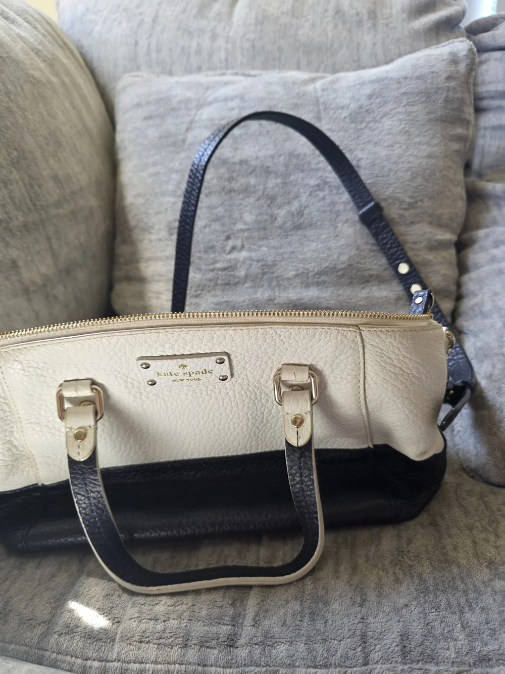 Kate Spade Two-Tone Cream and Navy Leather Tote